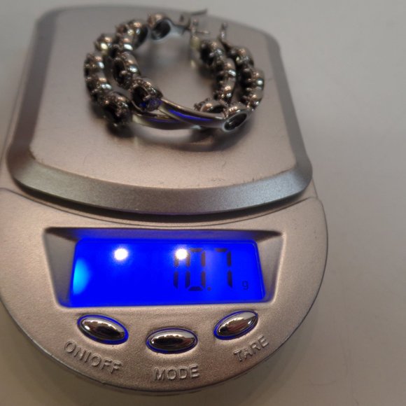 Unbranded Stainless Steel Black Spinel & Sparkling CZ Hoop Earrings Apx 1.5" 10G - Picture 3 of 13